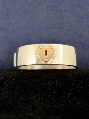 TIFFANY & CO. Sterling Silver 18K Yellow Gold Keyhole Hinge Bangle Bracelet COA